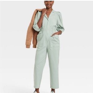 Women's Puff 3/4 Sleeve Boilersuit Jumpsuit Pale Green Size 2 NWT